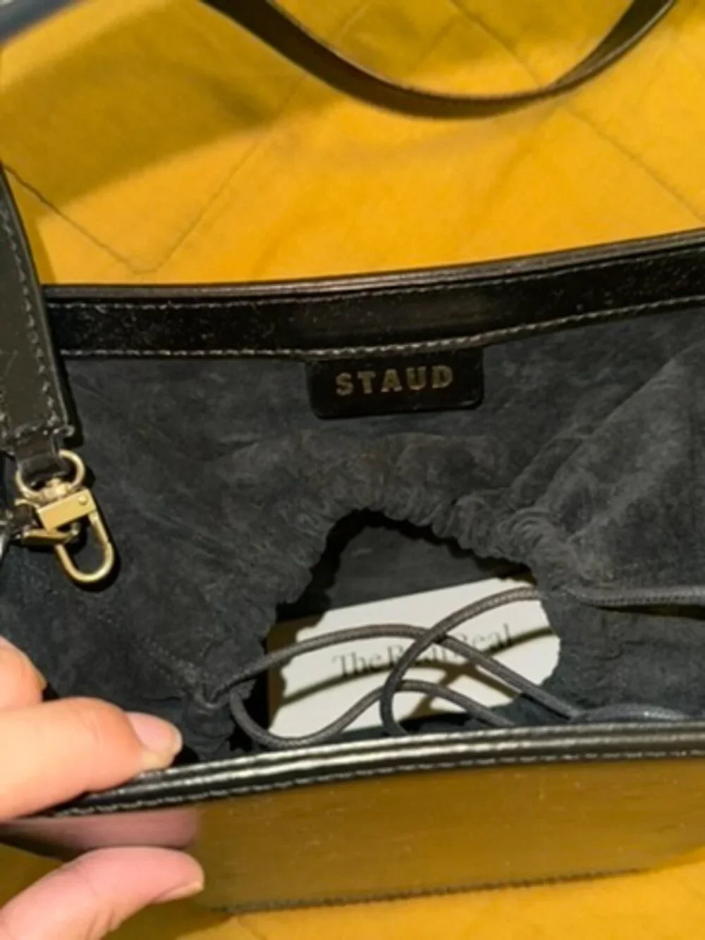 Staud Black Leather Crossbody Bucket Bag